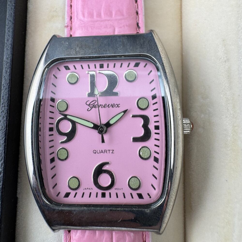 Genevex Limited Watch, Pink Dial, Croc Strap, Quartz, Box